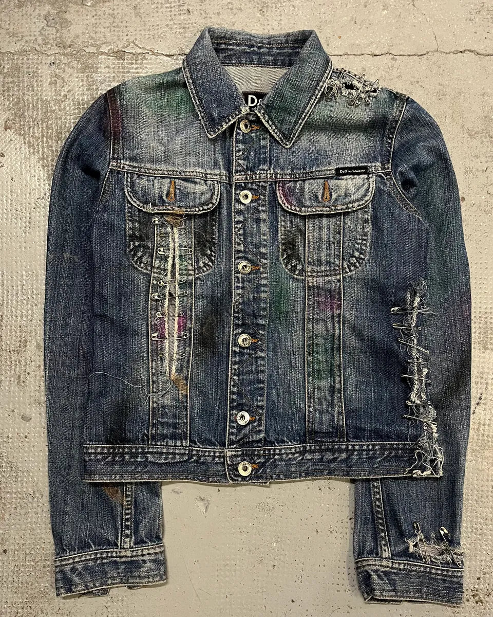 2000s Dolce & Gabbana Safety Pin Blue Denim Jacket NEjjNsx 3