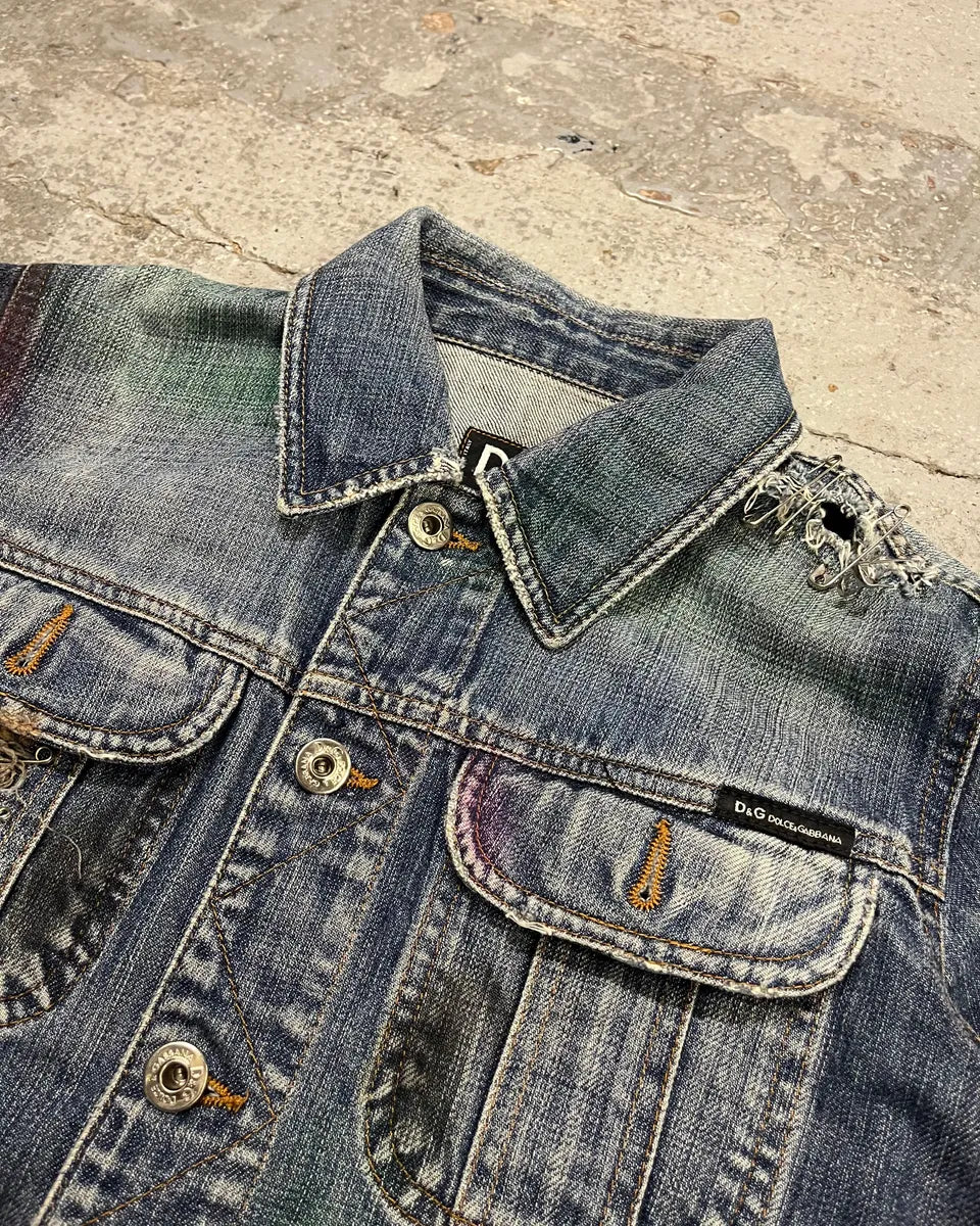 2000s Dolce & Gabbana Safety Pin Blue Denim Jacket NEjjNsx 4