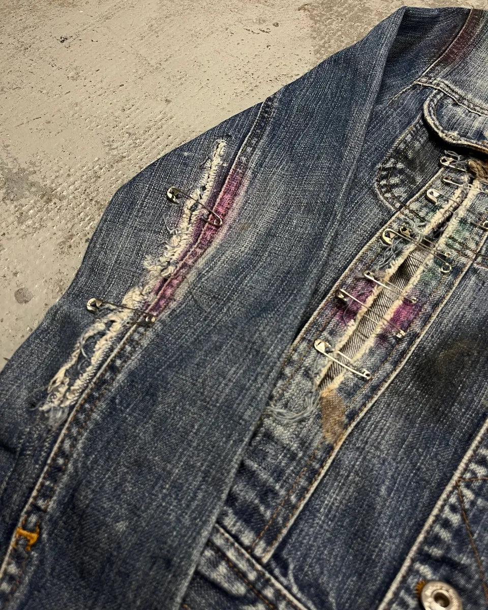 2000s Dolce & Gabbana Safety Pin Blue Denim Jacket NEjjNsx 5