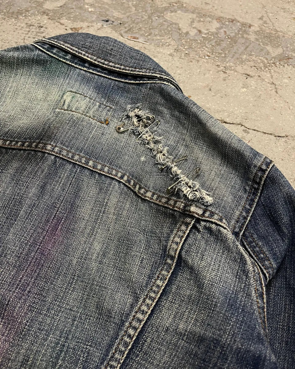 2000s Dolce & Gabbana Safety Pin Blue Denim Jacket NEjjNsx 8