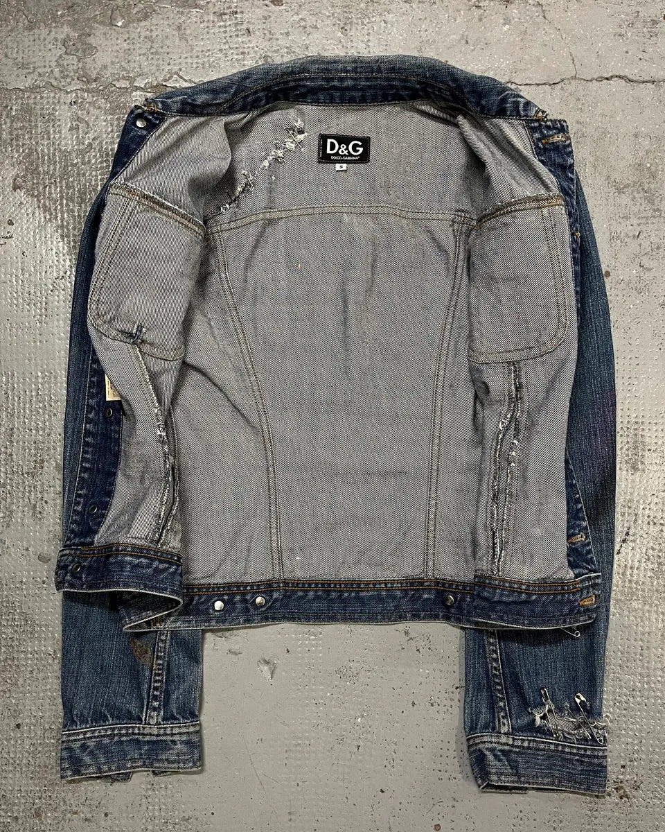 2000s Dolce & Gabbana Safety Pin Blue Denim Jacket NEjjNsx 9