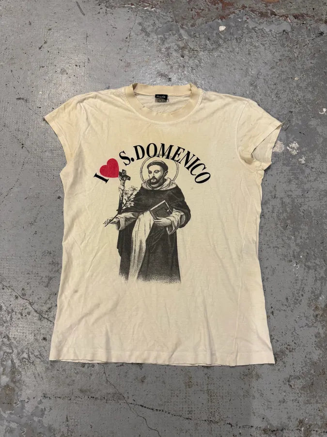 2000s Dolce & Gabbana Saint Domenico Dirty White T-Shirt bZgAcMX 0
