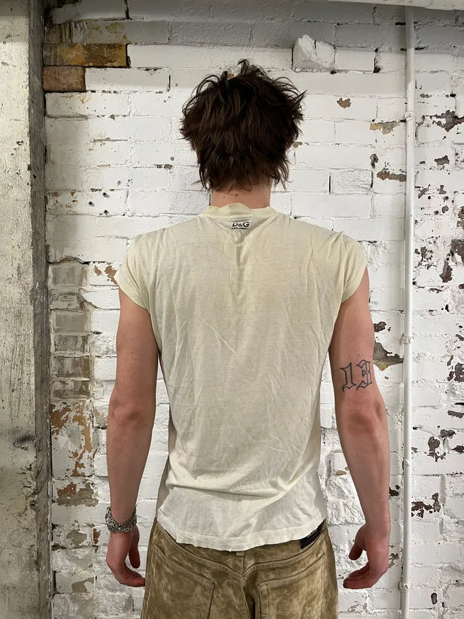 2000s Dolce & Gabbana Saint Domenico Dirty White T-Shirt bZgAcMX 2