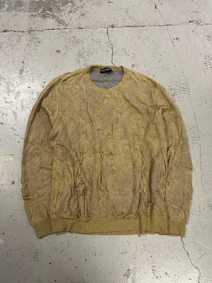 2000s Dolce & Gabbana Sandstorm Beige Relief Abstract Sweater CODrArZ 0
