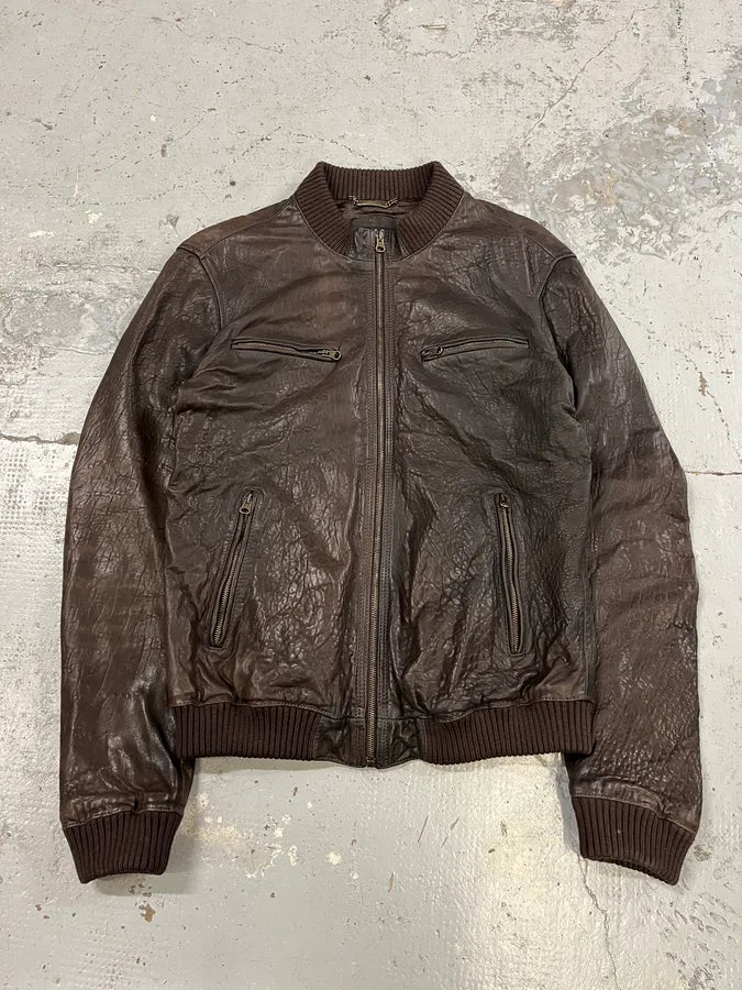 2000s Dolce & Gabbana Scars Brown Leather Jacket ALYJbAV 0