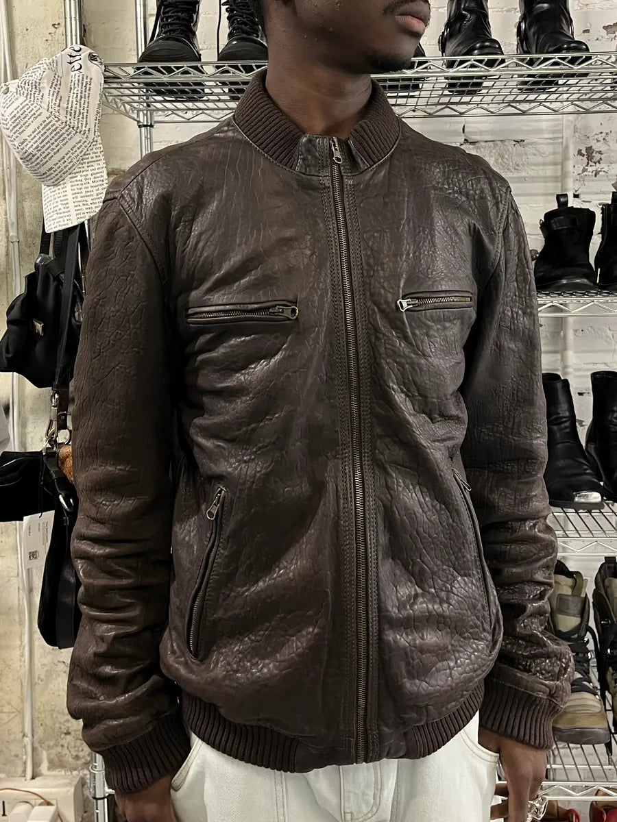 2000s Dolce & Gabbana Scars Brown Leather Jacket ALYJbAV 1