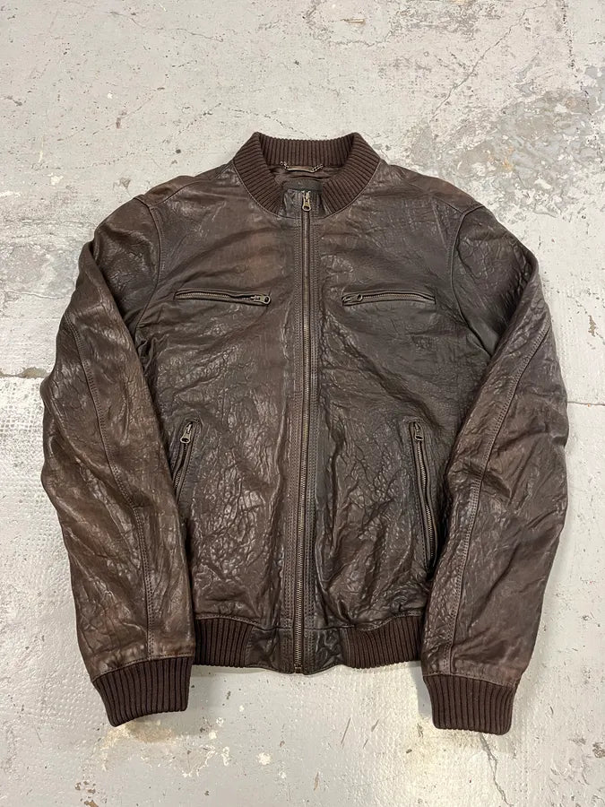 2000s Dolce & Gabbana Scars Brown Leather Jacket ALYJbAV 3