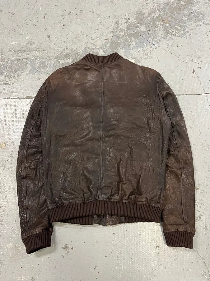 2000s Dolce & Gabbana Scars Brown Leather Jacket ALYJbAV 5