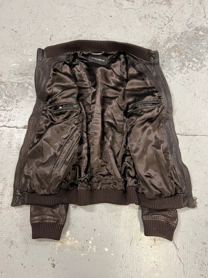 2000s Dolce & Gabbana Scars Brown Leather Jacket ALYJbAV 6
