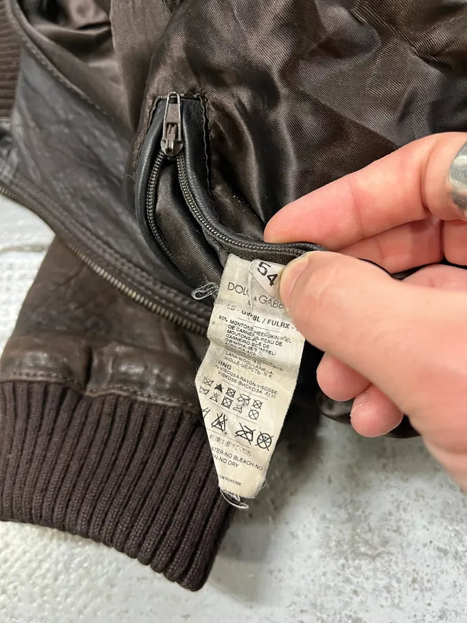 2000s Dolce & Gabbana Scars Brown Leather Jacket ALYJbAV 8