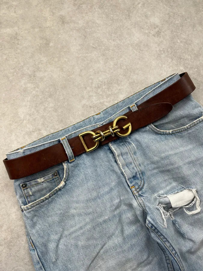 2000s Dolce & Gabbana Sealer Rope Gold Buckle Brown Leather Belt SPpLaEJ 0