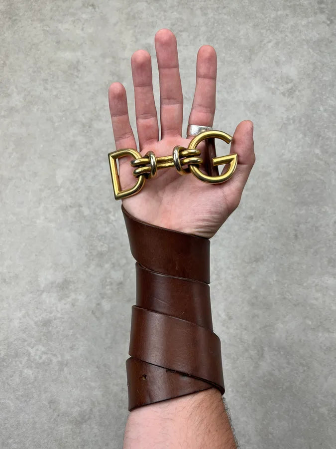 2000s Dolce & Gabbana Sealer Rope Gold Buckle Brown Leather Belt SPpLaEJ 1