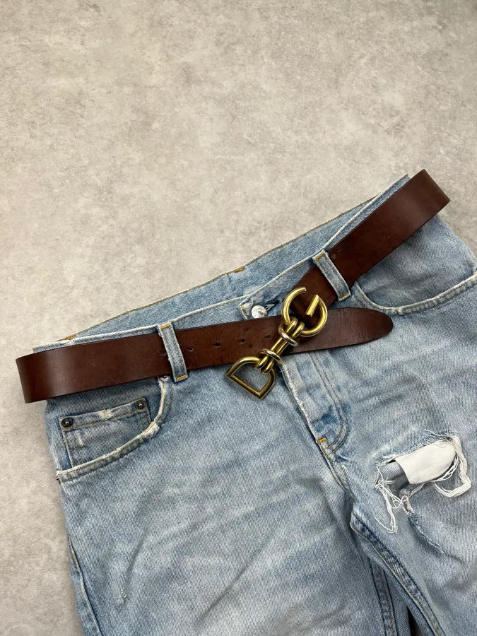 2000s Dolce & Gabbana Sealer Rope Gold Buckle Brown Leather Belt SPpLaEJ 2