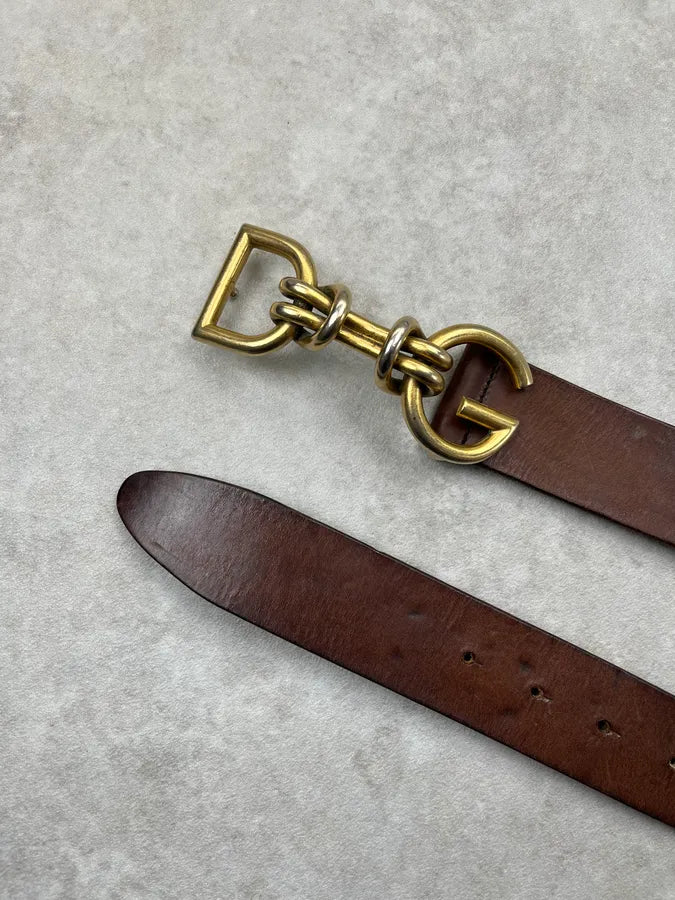 2000s Dolce & Gabbana Sealer Rope Gold Buckle Brown Leather Belt SPpLaEJ 5