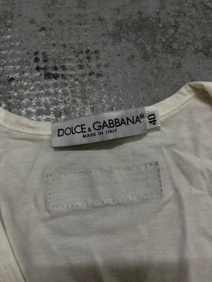 2000s Dolce & Gabbana Sequin Embellished Miss Kiss White Tank Top WMpJhEa 8
