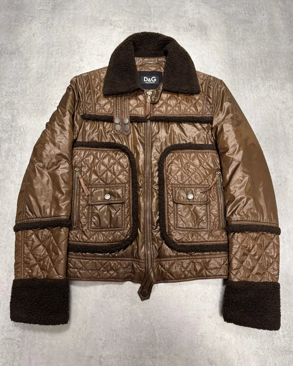 2000s Dolce & Gabbana Shearling Brown Mafia Jacket (S) qHFyiTk 1