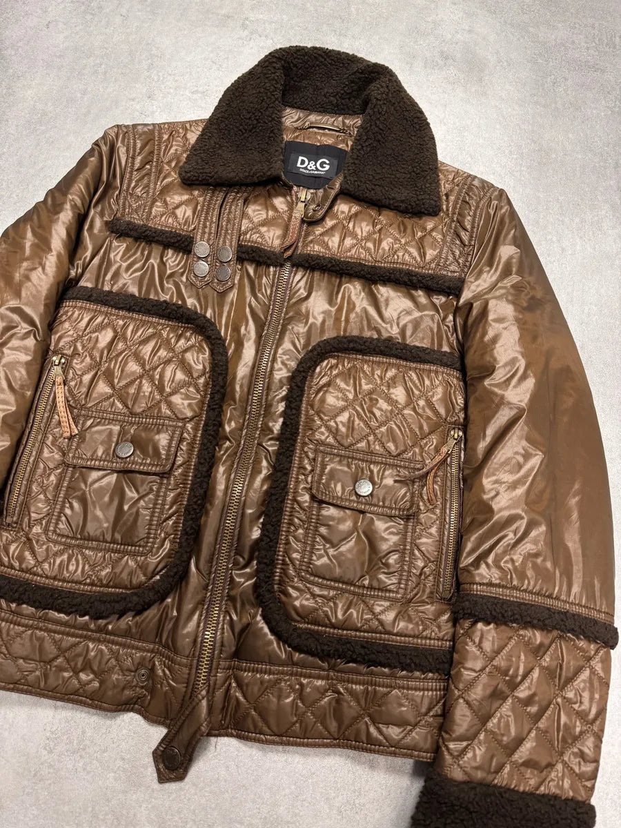 2000s Dolce & Gabbana Shearling Brown Mafia Jacket (S) qHFyiTk 6