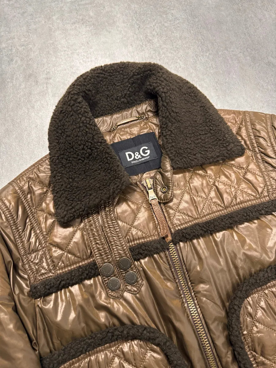 2000s Dolce & Gabbana Shearling Brown Mafia Jacket (S) qHFyiTk 7