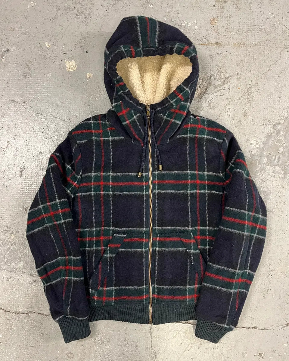 2000s Dolce & Gabbana Shearling Zip-up Tartan Wool Sweater Jacket (M) 0