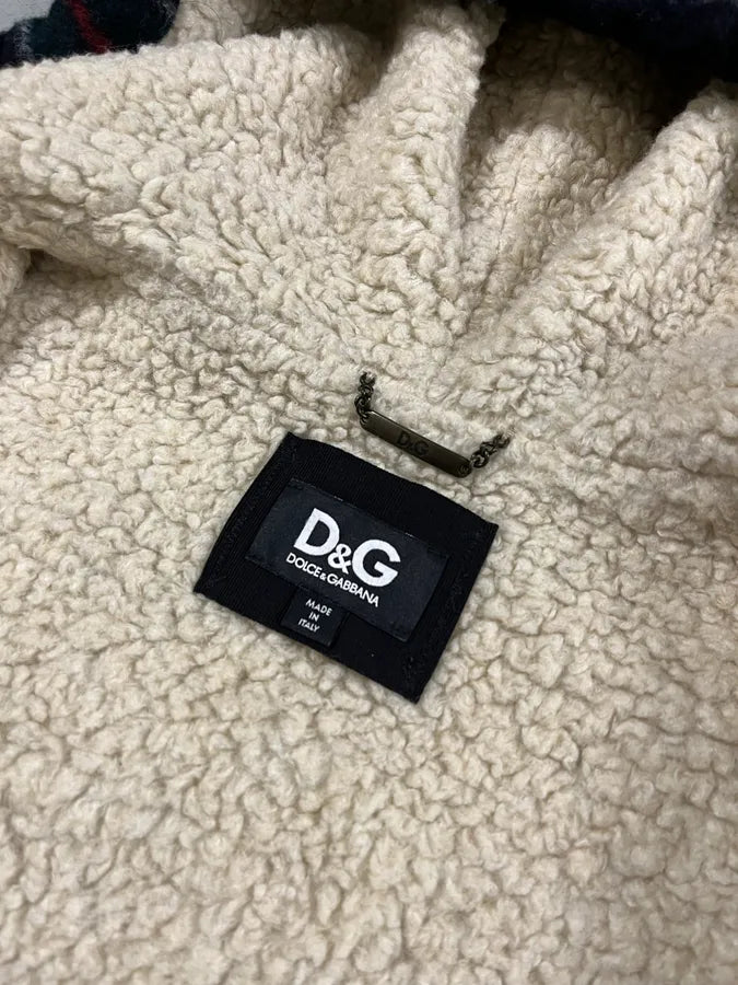 2000s Dolce & Gabbana Shearling Zip-up Tartan Wool Sweater Jacket (M) 5