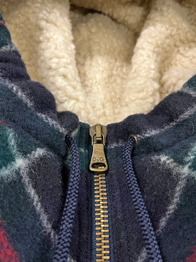 2000s Dolce & Gabbana Shearling Zip-up Tartan Wool Sweater Jacket (M) 7