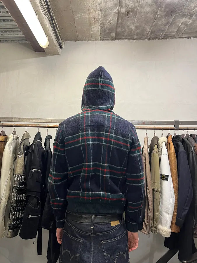 2000s Dolce & Gabbana Shearling Zip-up Tartan Wool Sweater Jacket (M) 8