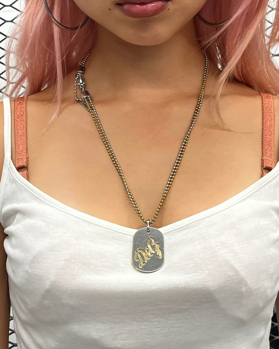 2000s Dolce & Gabbana Silver & Gold Metal Dog Tag Double Necklace WCyziVG 0