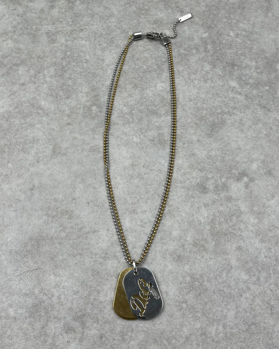 2000s Dolce & Gabbana Silver & Gold Metal Dog Tag Double Necklace WCyziVG 1