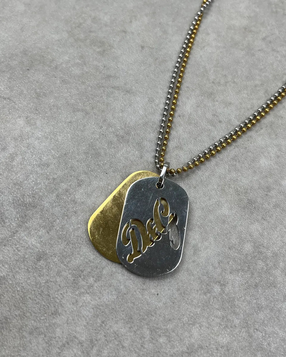 2000s Dolce & Gabbana Silver & Gold Metal Dog Tag Double Necklace WCyziVG 2