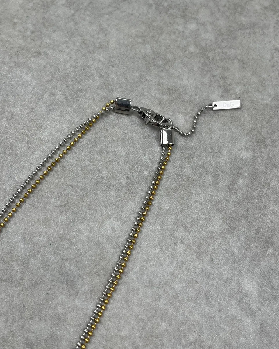 2000s Dolce & Gabbana Silver & Gold Metal Dog Tag Double Necklace WCyziVG 3