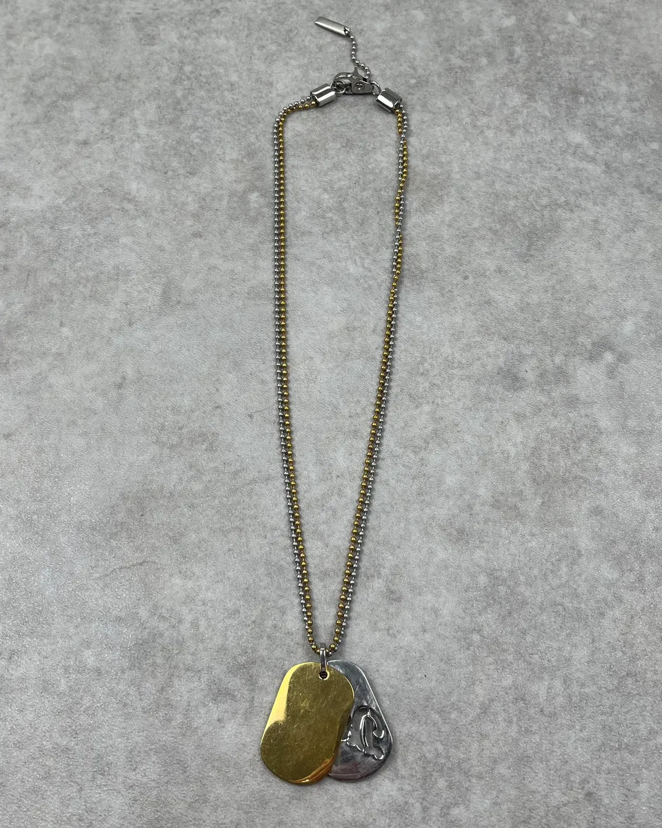 2000s Dolce & Gabbana Silver & Gold Metal Dog Tag Double Necklace WCyziVG 4