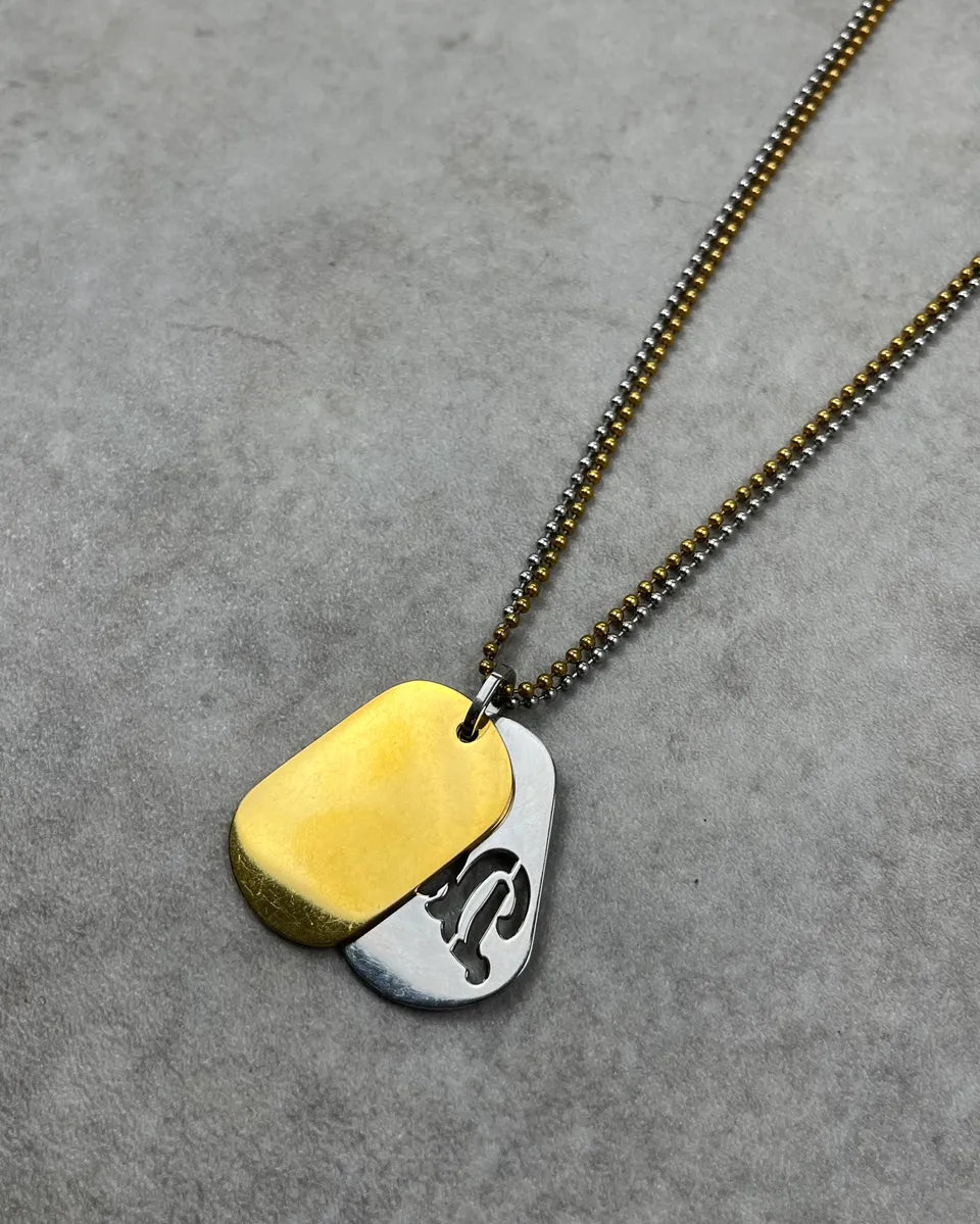 2000s Dolce & Gabbana Silver & Gold Metal Dog Tag Double Necklace WCyziVG 5