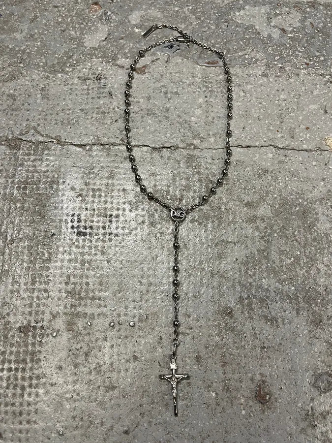 2000s Dolce & Gabbana Silver Cross Rosary Necklace (OS) DqmfjTS 0