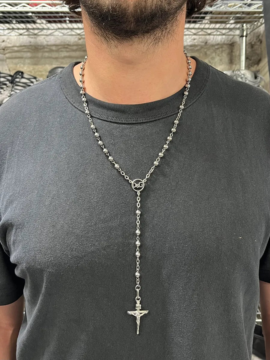 2000s Dolce & Gabbana Silver Cross Rosary Necklace (OS) DqmfjTS 1