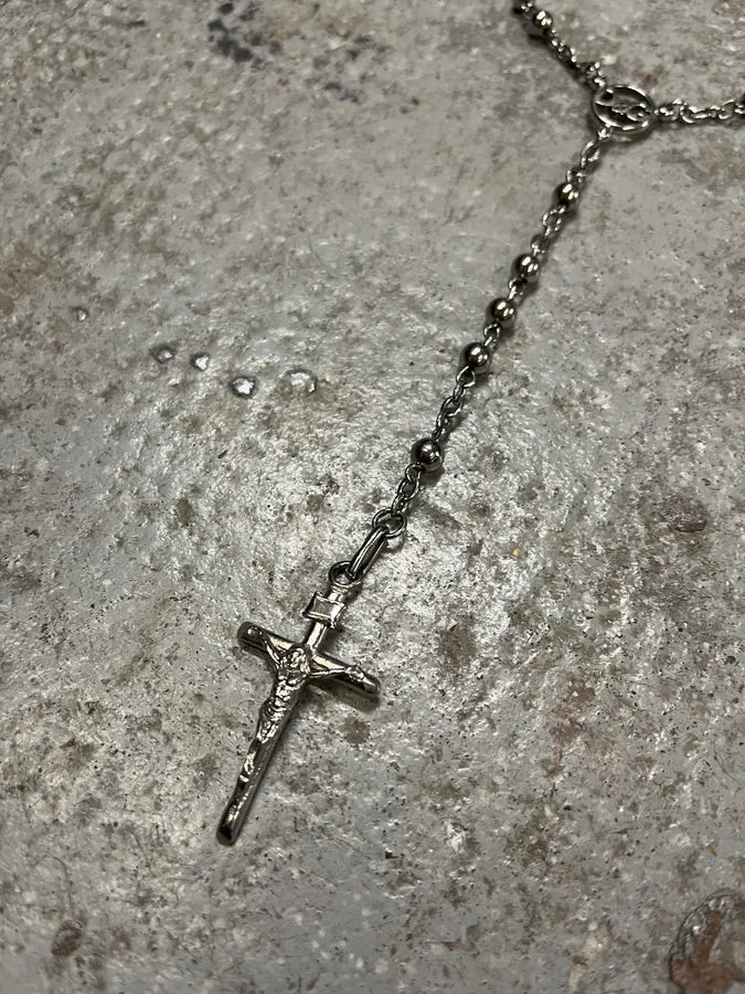 2000s Dolce & Gabbana Silver Cross Rosary Necklace (OS) DqmfjTS 2