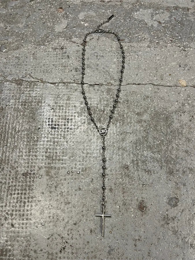 2000s Dolce & Gabbana Silver Cross Rosary Necklace (OS) DqmfjTS 7