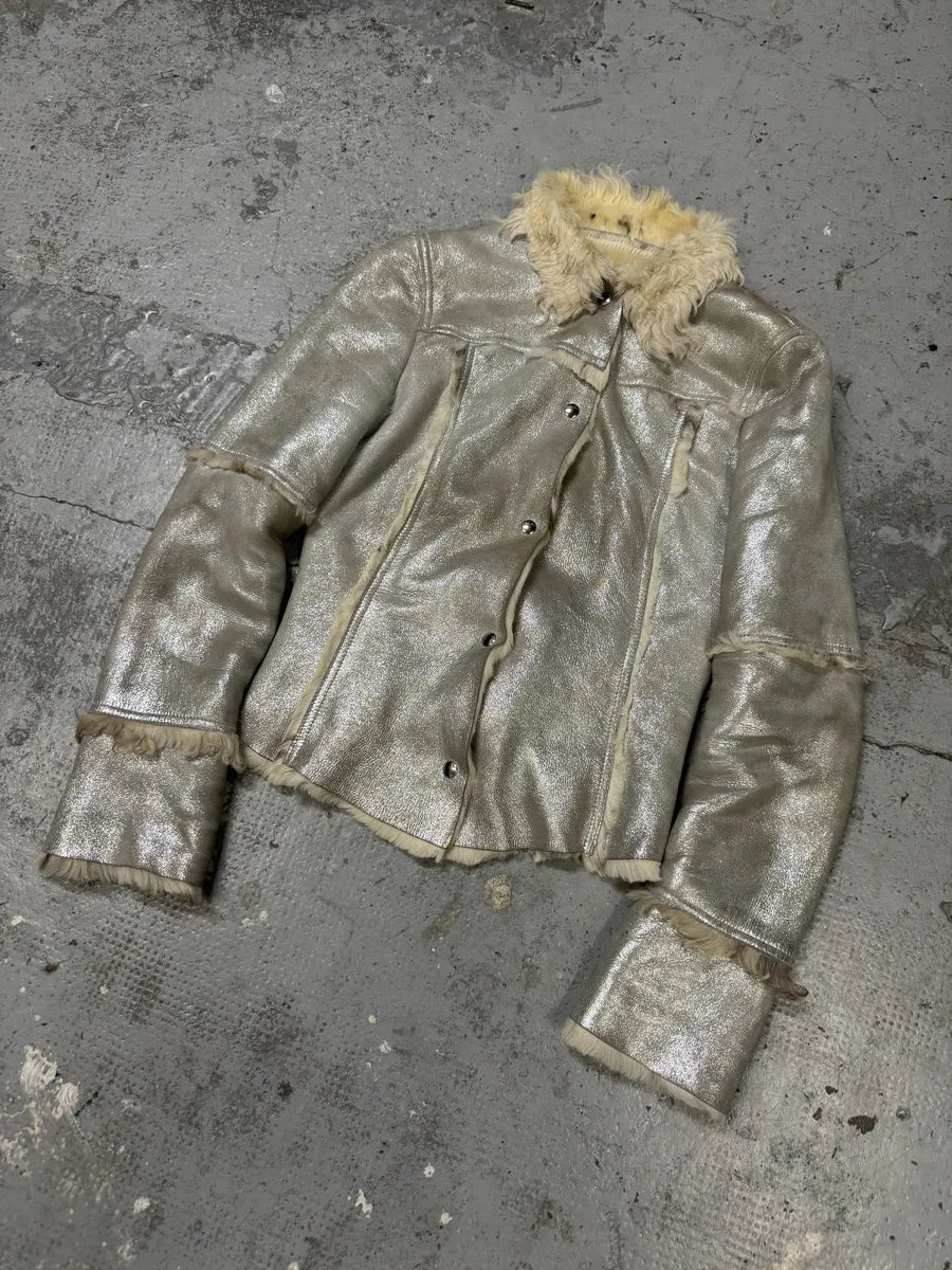 2000s Dolce & Gabbana Silver Fur Cow Astro Jacket ylvjUle 3