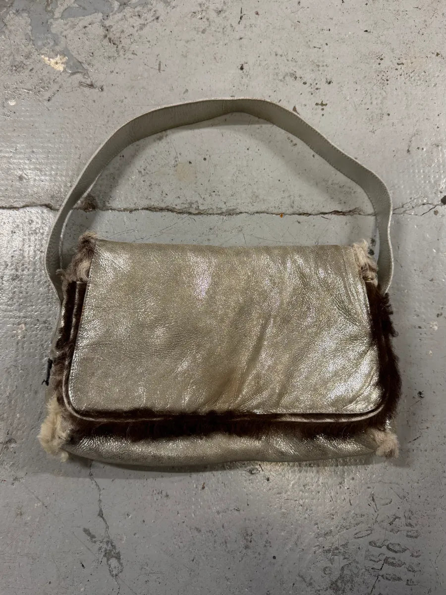 2000s Dolce & Gabbana Silver Fur Cow Shoulder Bag lIrhTiP 0