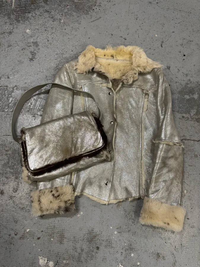 2000s Dolce & Gabbana Silver Fur Cow Shoulder Bag lIrhTiP 1