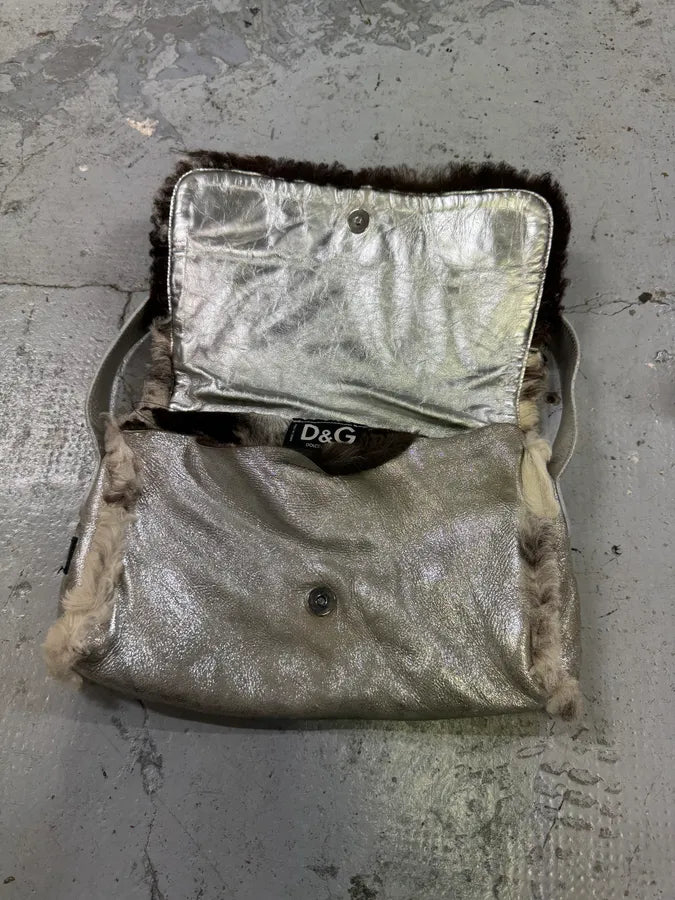 2000s Dolce & Gabbana Silver Fur Cow Shoulder Bag lIrhTiP 2