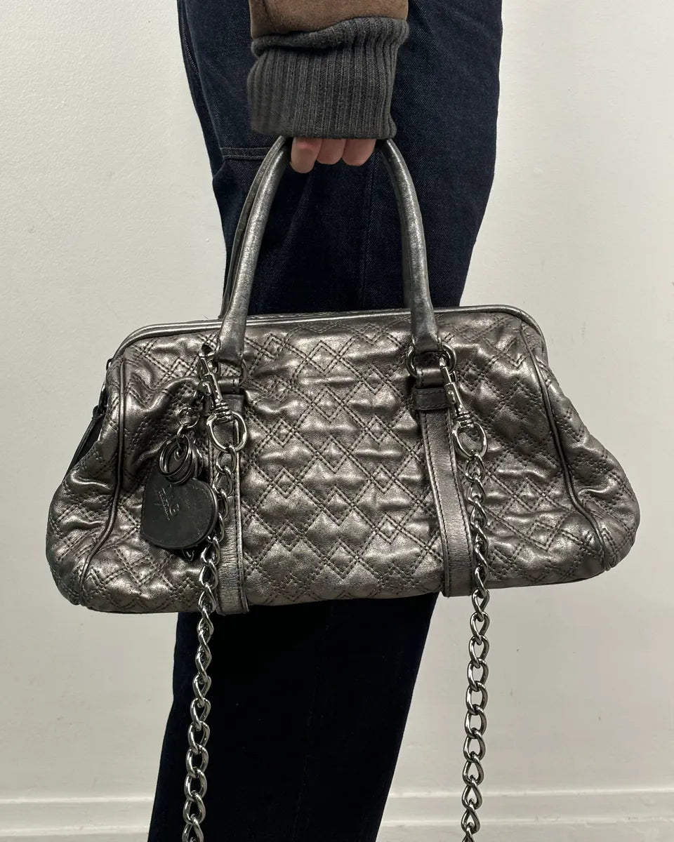 2000s Dolce & Gabbana Silver Leather Quilted Handle Bag HHfeiRZ 1