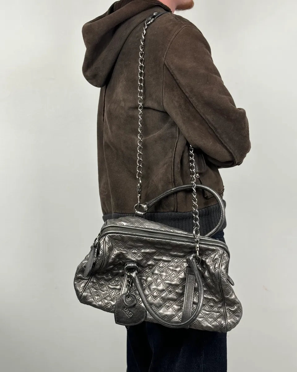 2000s Dolce & Gabbana Silver Leather Quilted Handle Bag HHfeiRZ 2