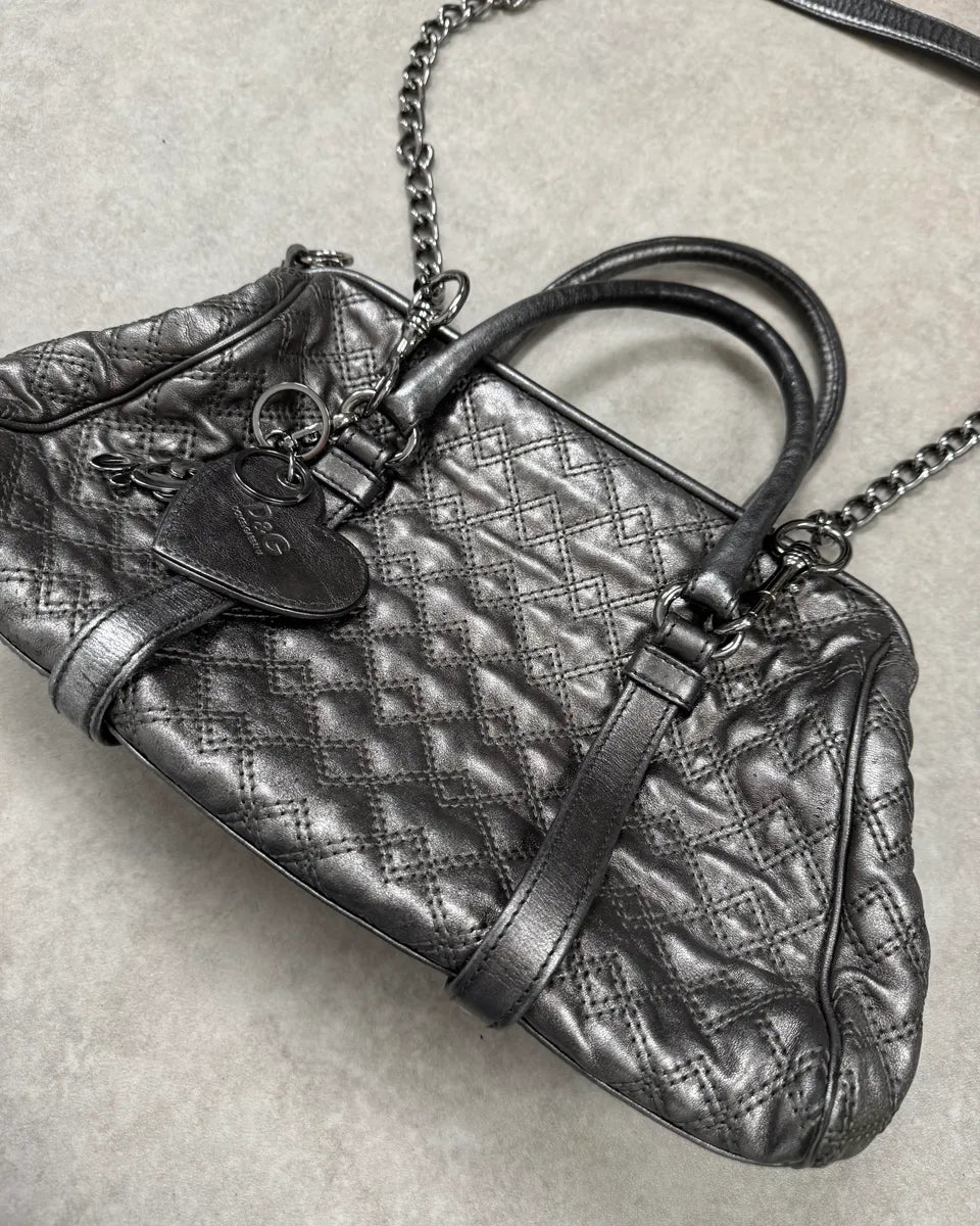 2000s Dolce & Gabbana Silver Leather Quilted Handle Bag HHfeiRZ 3