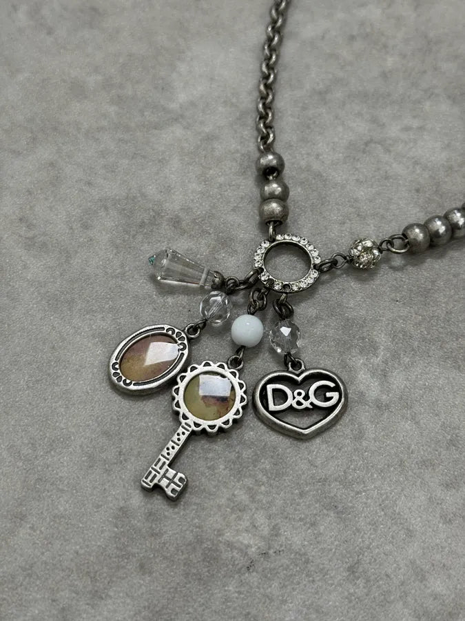 2000s Dolce & Gabbana Silver Metal Charm Pendant Necklace pAYeHgq 2