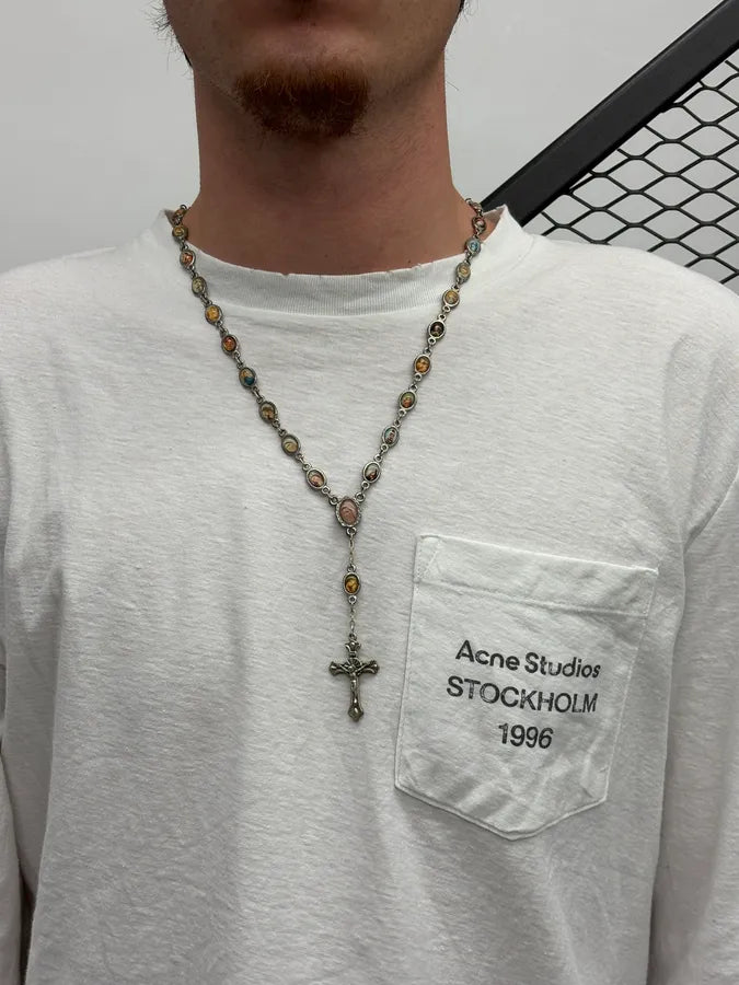 2000s Dolce & Gabbana Silver Metal Sacred Charm Rosary Necklace oVcHqZn 1