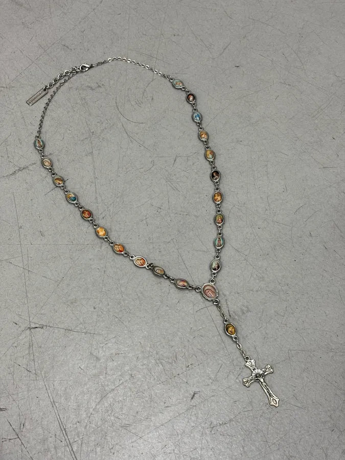 2000s Dolce & Gabbana Silver Metal Sacred Charm Rosary Necklace oVcHqZn 2