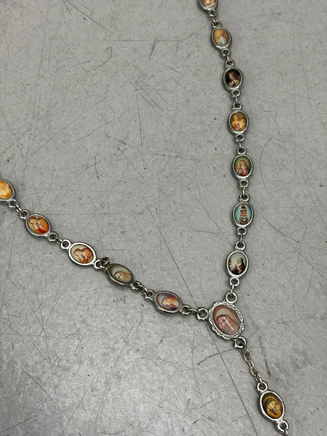 2000s Dolce & Gabbana Silver Metal Sacred Charm Rosary Necklace oVcHqZn 3