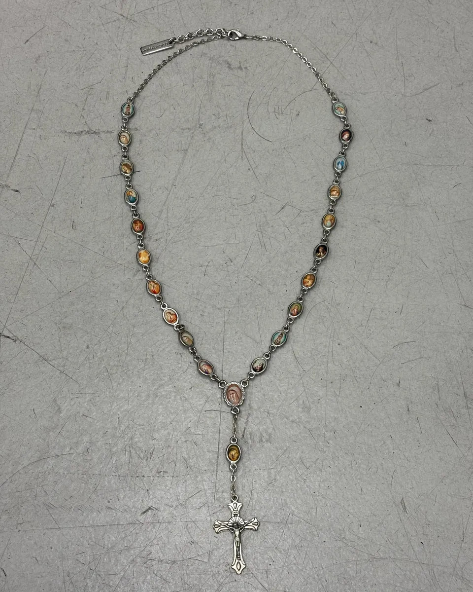2000s Dolce & Gabbana Silver Metal Sacred Charm Rosary Necklace oVcHqZn 0