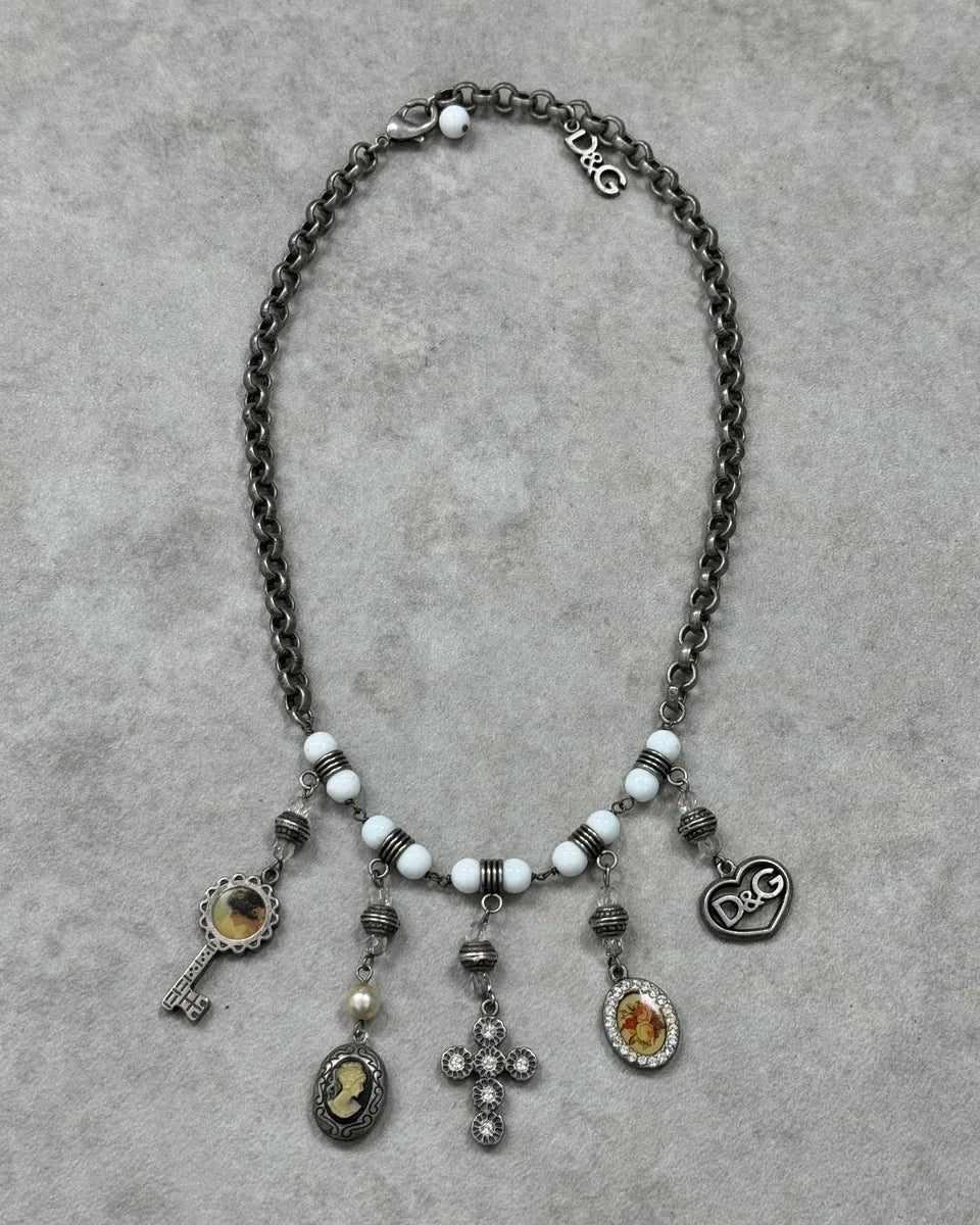 2000s Dolce & Gabbana Silver Metal Charms Necklace cZSJMmg 0