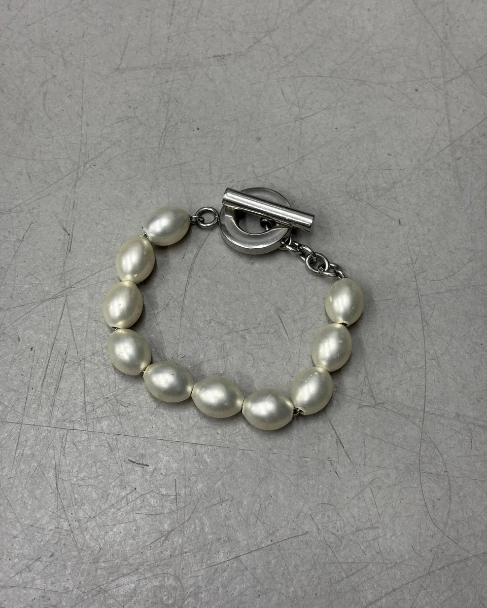 2000s Dolce & Gabbana Silver Metal Large Fake Pearls Bracelet RpoTkfO 0